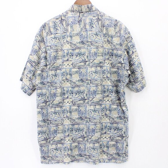 Vintage Burma Bibas Hawaiian Shirt Mens Blue Button Down Fishes Pattern Large L - Picture 7 of 9